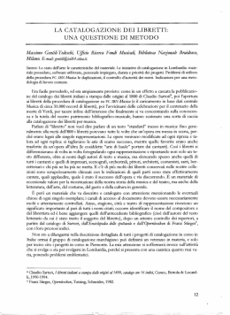 LA CATALOGAZIONE DEI LIBRETTI: UNA QUESTIONE DI