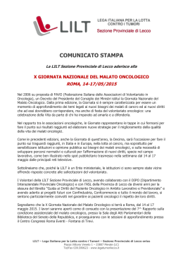 COMUNICATO STAMPA - Lega Italiana per la Lotta contro i Tumori