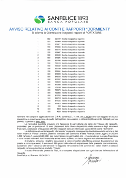 Avviso 2013 Depositi Dormienti - SANFELICE 1893 Banca Popolare