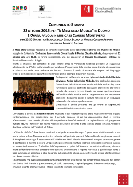 Comunicato stampa 22 ottobre 2015 L`Orfeo di Claudio Monteverdi