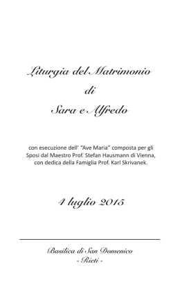 Liturgia del Matrimonio di Sara e Alfredo 4 luglio 2015