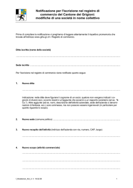 Notificazione per l`iscrizione nel registro di commercio del Cantone