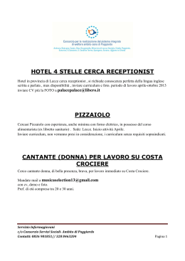 HOTEL 4 STELLE CERCA RECEPTIONIST PIZZAIOLO CANTANTE