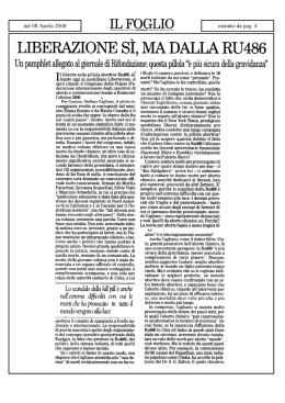 Il Foglio 08/04/2008 Liberazione sì, ma dalla RU486