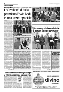 I &ldquo;Cavalieri&rdquo; d`Italia premiano l`Avis Lodi in una serata speciale