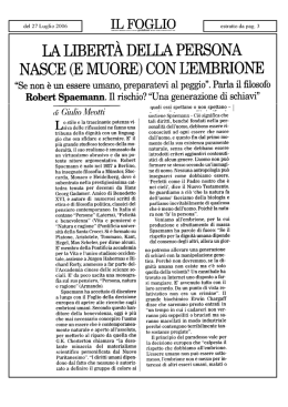 STAMINALI. La libert&agrave; della persona nasce e muore con l`embrione