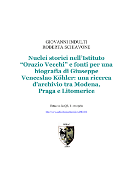 Nuclei storici nell`Istituto &ldquo;Orazio Vecchi&rdquo; - QE