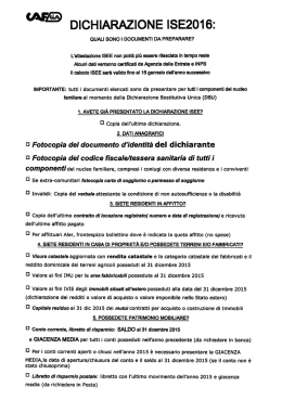 Elenco documentazione richiesta per modello ISEE anno 2016.