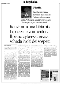 Renzi: no a una Libia bis la pace inizia in periferia Il piano cyber