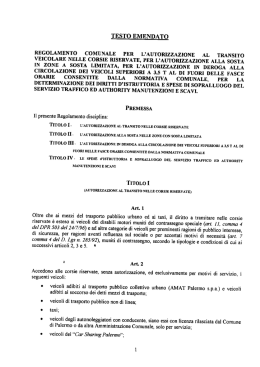 Regolamento Comunale per l`autorizzazione al transito nelle corsie