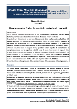 Studio Dott. Maurizio Donadelli Manovra salva Italia: le novità in