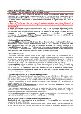 INCOMPATIBILIT&Agrave; SVOLGIMENTO PROFESSIONE CHIARIMENTI