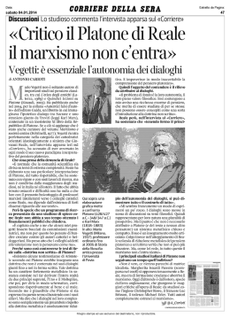 Critico il Platone di Reale il marxismo non c`entra