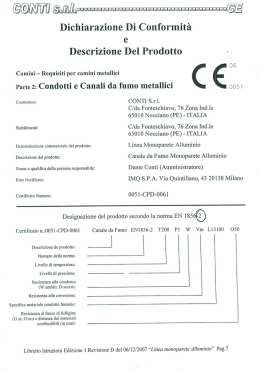 Dichiarazione di conformità condotti e canali fumo
