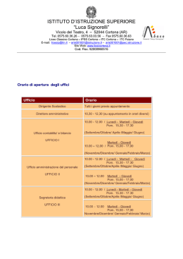 orari di apertura e servizi amministrativi erogati