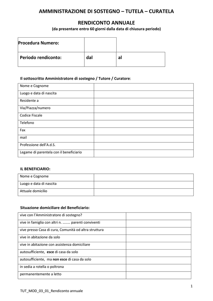 Rendiconto Amministratore Di Sostegno.Modello Di Rendiconto Annuale