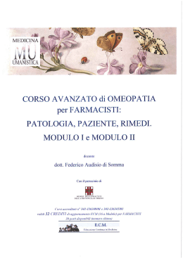 CORSO AVANZATO di OMEOPATIA per FARMACISTI
