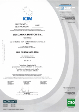 UNI EN ISO 9001:2008. - Meccanica Muttoni srl