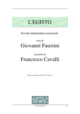L`EGISTO Giovanni Faustini Francesco Cavalli