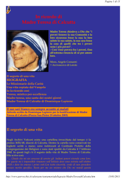 In ricordo di Madre Teresa di Calcutta