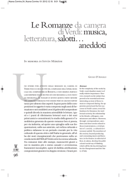 Le Romanze da camera di Verdi: musica, letteratura, salotti