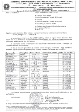 Orario definitivo lezioni e ricevimento genitori Mansu&egrave;