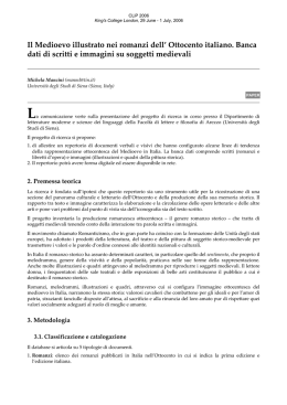 Il Medioevo illustrato nei romanzi dell` Ottocento italiano. Banca dati