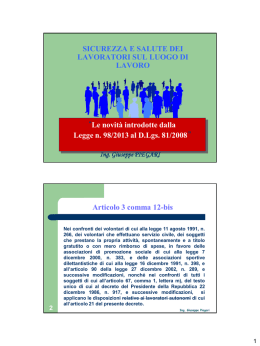 Le novit&agrave; introdotte dalla Legge n. 98/2013 al D.Lgs. 81/2008