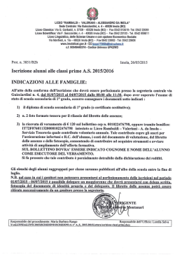 Lettera iscrizioni classi prime - Liceo B.Rambaldi