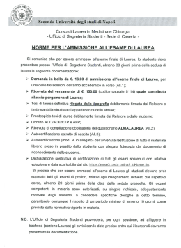 norme per l`ammissione all`esame di laurea