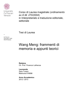 Wang Meng: frammenti di memoria e appunti teorici