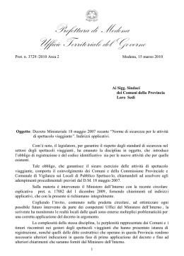 Spettacoli viaggianti - Indirizzi applicativi