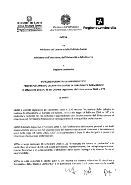 Intesa sull`apprendistato sottoscritta da MLPS, MIUR