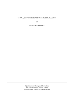 CV Benedetto Sala - Dipartimento di Studi Umanistici