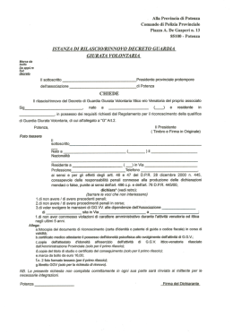 Istanza di rilascio/rinnovo Decreto Guardia