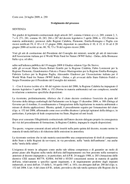 Sentenza Corte Costituzionale n. 250 del 24 luglio 2009