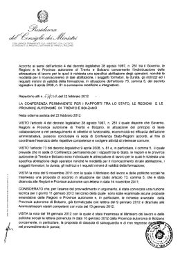 Accordo ai sensi dell`articolo 4 del decreto legislativo 28