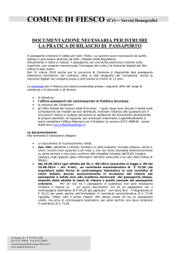 passaporto - Comune di Fiesco
