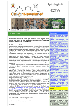 Canale informativo del Comune di Chiari Numero 19 15 Aprile 2010