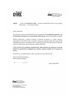 Oggetto &mdash;&mdash; Evento &ldquo;La Creativit&agrave; fa scuola" &mdash; Giovedi 3