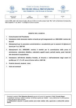 ordine del giorno - Tecniche della prevenzione nell`ambiente e nei