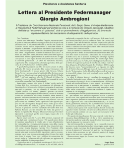 Lettera al Presidente Federmanager Giorgio Ambrogioni