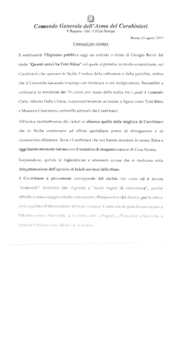 C amando Generate dei! `A rma dei C arrrbinieri