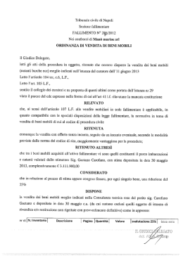 ORDINANZA DI VENDITA DI BENI MOBILI