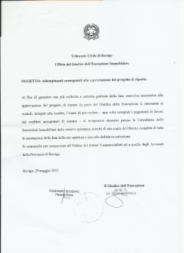 Adempimenti conseguenti alla approvazione del progetto di riparto