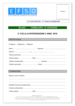 Modulo Iscrizione 2&deg;CICLO 2A MILANO 2A-2016