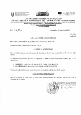 orario apertura al pubblico - Liceo Scientifico "V. De Caprariis