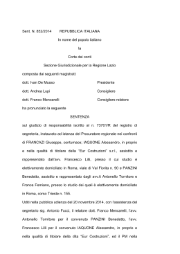 Sent. N. 852/2014 REPUBBLICA ITALIANA In nome