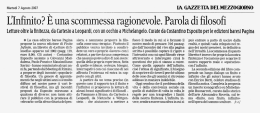 L`Infinito? &Egrave; una scommessa ragionevole. Parola di ﬁlosoﬁ