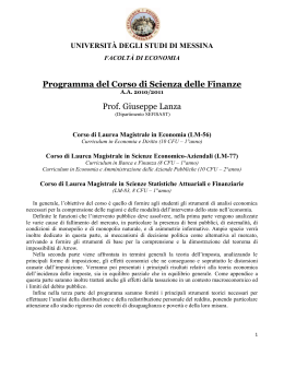 Programma del Corso di Scienza delle Finanze Prof. Giuseppe Lanza